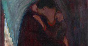 Edvard Munch, Der Kuss (1897): ein Paar am Fenster, dessen Gesichter zu einer Form verschmelzen