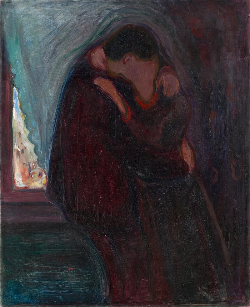 Edvard Munch, Der Kuss (1897): ein Paar am Fenster, dessen Gesichter zu einer Form verschmelzen